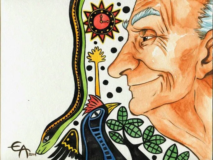 Caricatura de Ariano Suassuna, idealizador do movimento armorial. Imagem: Reprodução/ Toda matéria